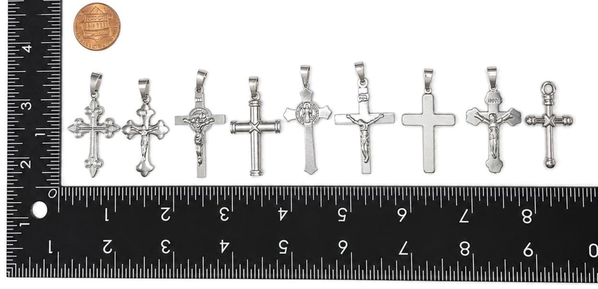 Silver Stainless Steel Cross and Crucifix Pendants, 6 or 18 Pieces, Rosary and Jewelry Making