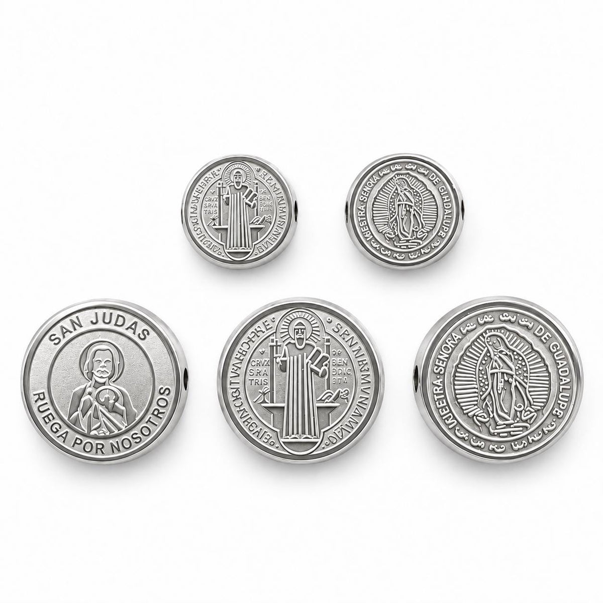 Stainless Steel Religious Coin Slider Beads, St Benedict San Judas Virgin of Guadalupe Spacer Beads for DIY Rosary Bracelet Jewelry Making