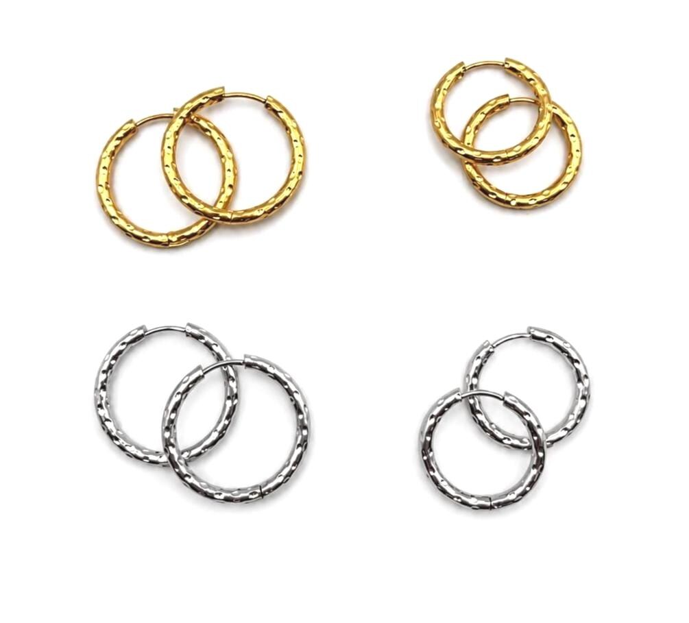 Stainless Steel Hammered Hoop Earrings, Gold & Silver Textured Heggie Hoops, Hypoallergenic Earrings, Jewelry Making Supplies