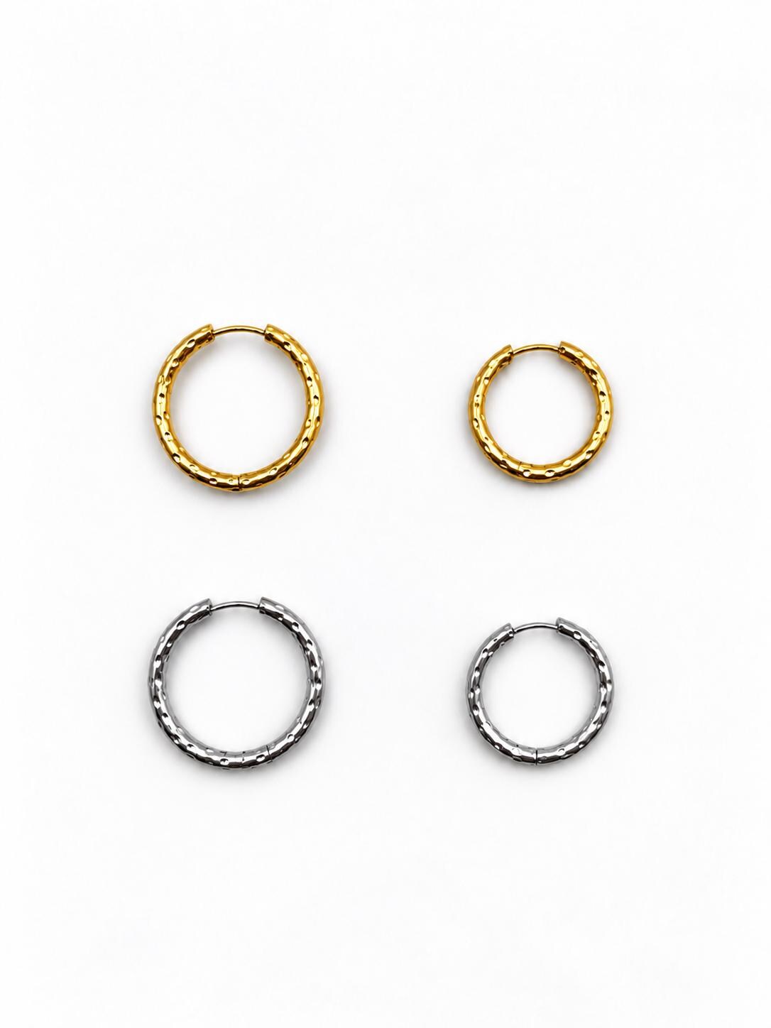 Stainless Steel Hammered Hoop Earrings, Gold & Silver Textured Heggie Hoops, Hypoallergenic Earrings, Jewelry Making Supplies