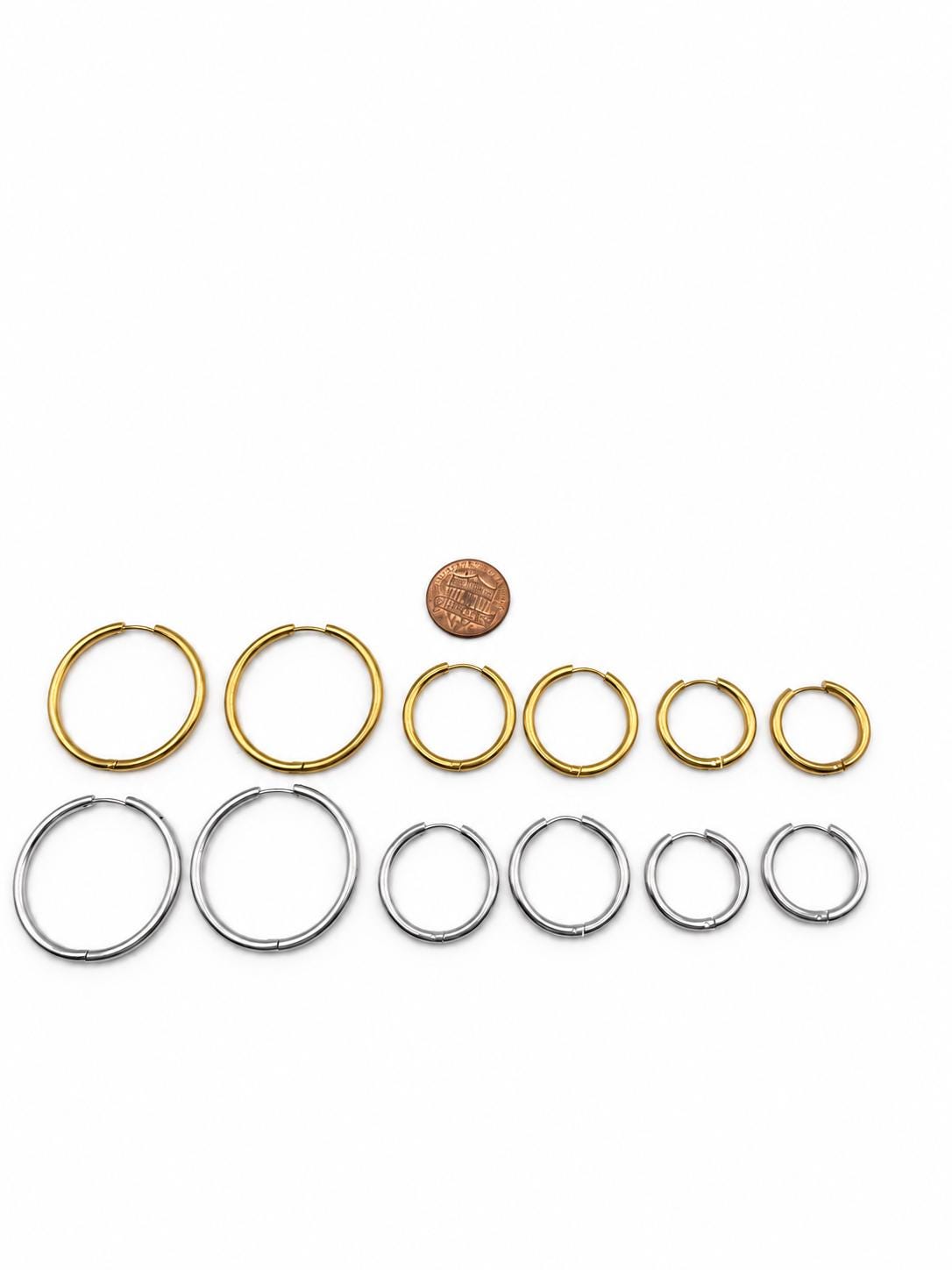 Stainless Steel Hoop Earrings Gold & Silver Round Hoops, Hypoallergenic Earring Findings, DIY Charm Earrings, Jewelry Making Supplies