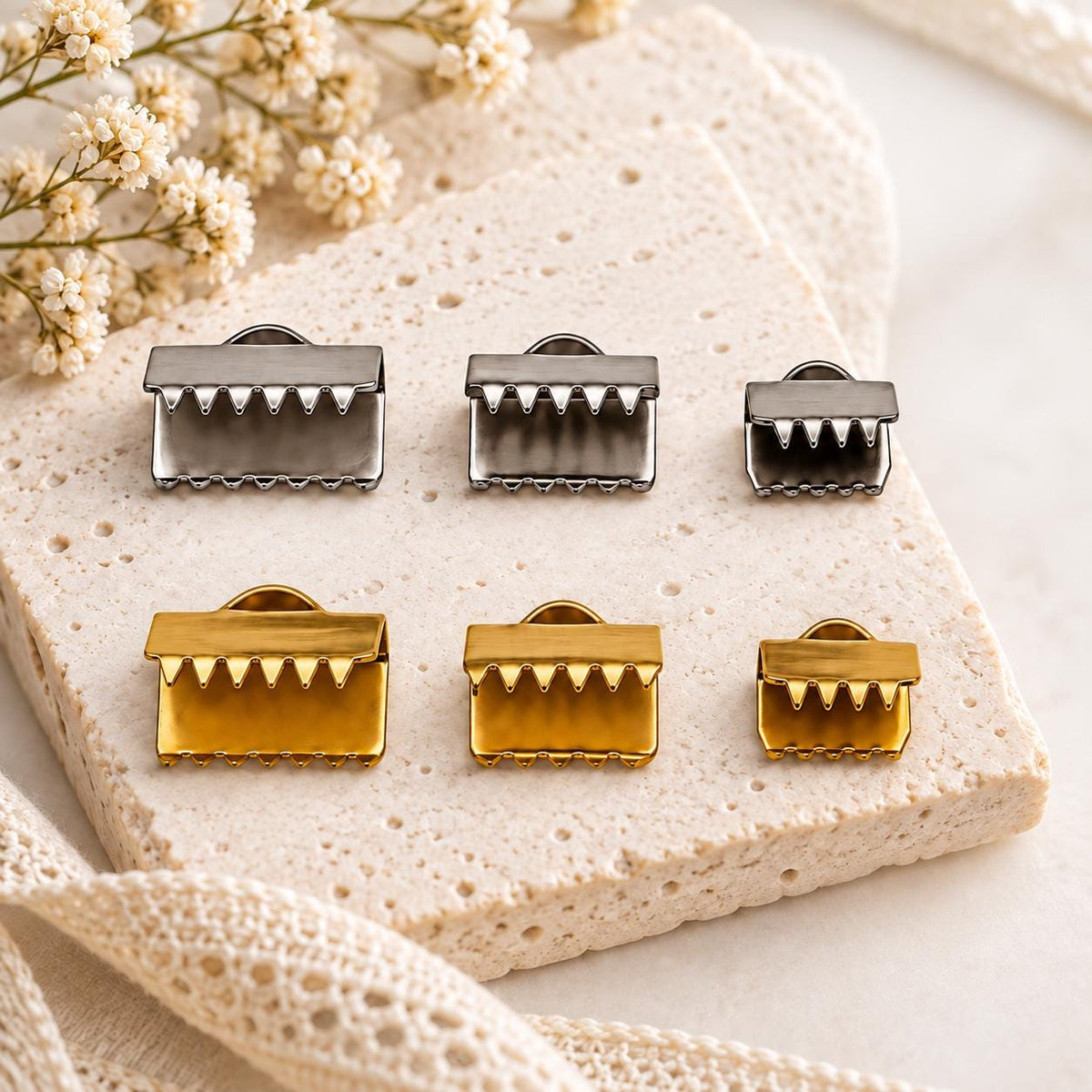 Stainless Steel Ribbon Crimp End Clasps PVD Gold & Silver Cord Ends, Ribbon Clamps for Chokers, Bracelets, Necklaces Jewelry Making