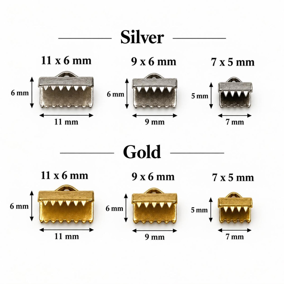 Stainless Steel Ribbon Crimp End Clasps PVD Gold & Silver Cord Ends, Ribbon Clamps for Chokers, Bracelets, Necklaces Jewelry Making
