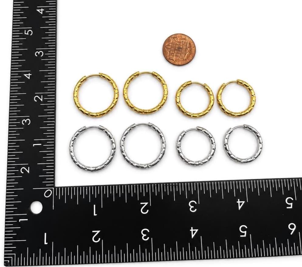 Stainless Steel Hammered Hoop Earrings, Gold & Silver Textured Heggie Hoops, Hypoallergenic Earrings, Jewelry Making Supplies