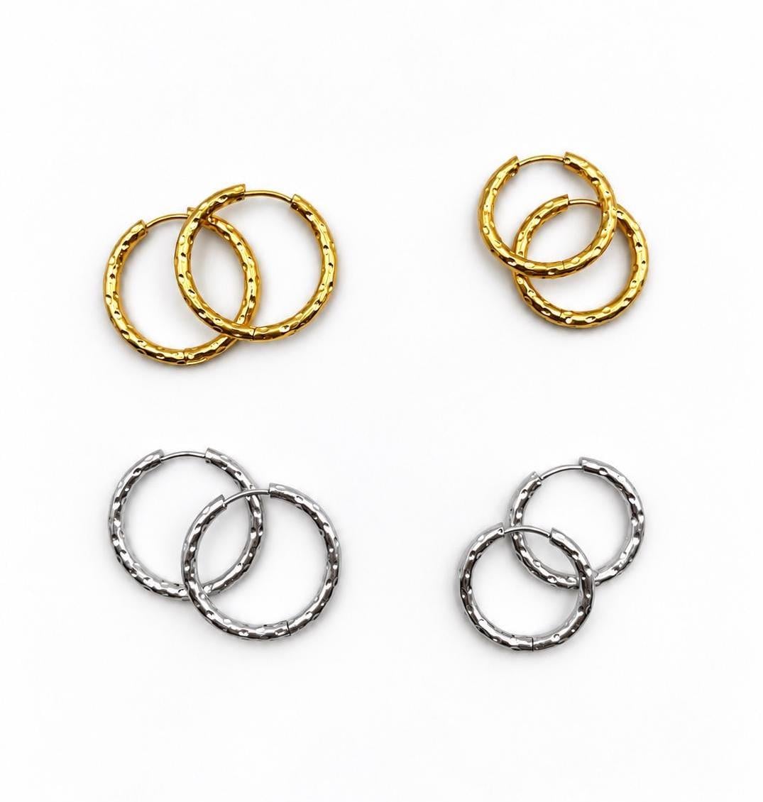Stainless Steel Hammered Hoop Earrings, Gold & Silver Textured Heggie Hoops, Hypoallergenic Earrings, Jewelry Making Supplies