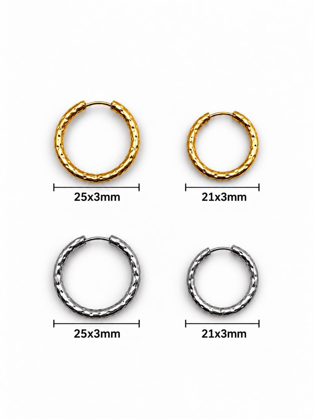 Stainless Steel Hammered Hoop Earrings, Gold & Silver Textured Heggie Hoops, Hypoallergenic Earrings, Jewelry Making Supplies