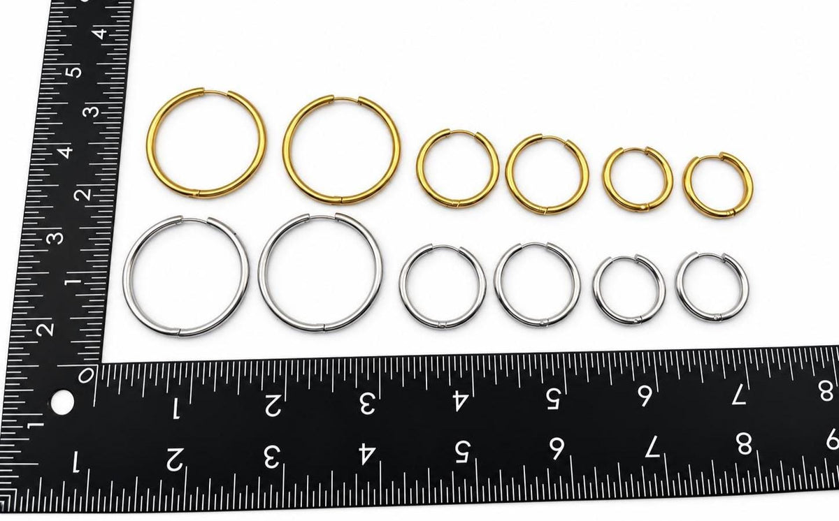 Stainless Steel Hoop Earrings Gold & Silver Round Hoops, Hypoallergenic Earring Findings, DIY Charm Earrings, Jewelry Making Supplies
