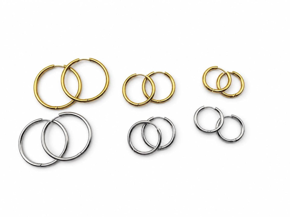 Stainless Steel Hoop Earrings Gold & Silver Round Hoops, Hypoallergenic Earring Findings, DIY Charm Earrings, Jewelry Making Supplies