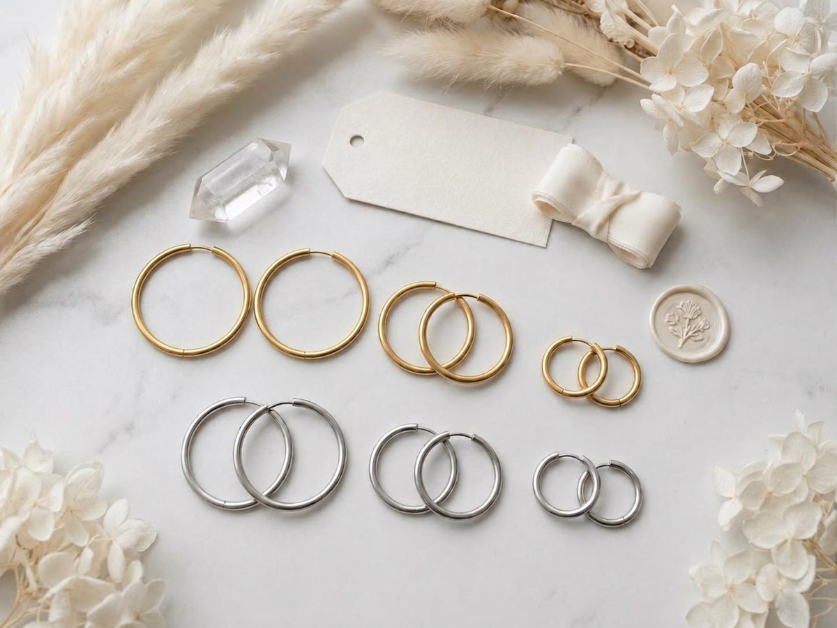 Stainless Steel Hoop Earrings Gold & Silver Round Hoops, Hypoallergenic Earring Findings, DIY Charm Earrings, Jewelry Making Supplies