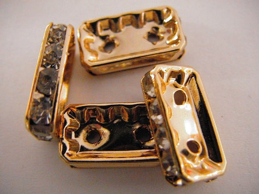 15x7x4mm Gold Filled EP 2 lines Rhinestone Rectangle Spacers Beads, GF5101A jewelry making supplies