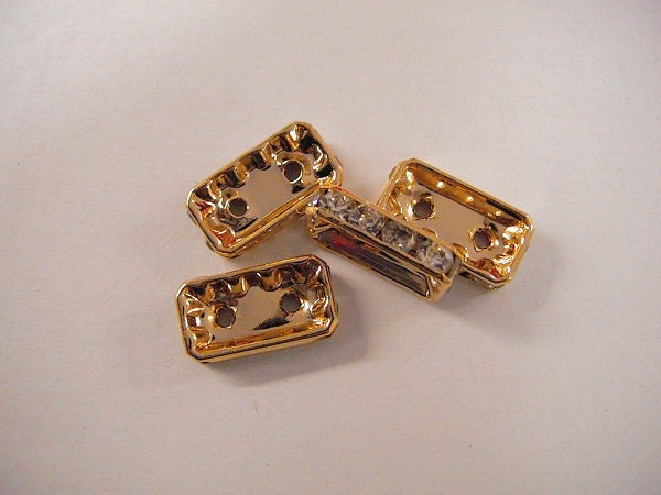 15x7x4mm Gold Filled EP 2 lines Rhinestone Rectangle Spacers Beads, GF5101A jewelry making supplies - detail image 2