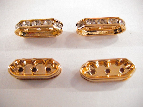 18x7x4mm Gold Filled EP 3 lines Rhinestone Spacers Beads, GF5102 jewelry making supplies