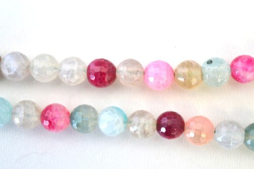 Pastel Rainbow 8mm Faceted Agate Fuchsia & Clear Stone Beads jewelry making supplies - detail image 2
