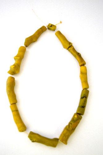 Yellow Dyed Coral Stone Beads, Sold by 1 Strand of 11pcs, 40x14mm, 1mm hole opening jewelry making supplies