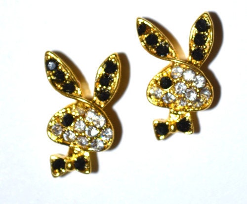 20mmx11mm "Play Boy Bunny" Gold Plated Rhinestone Slide Beads,Slide Beads, slider beads jewelry making supplies - detail i...