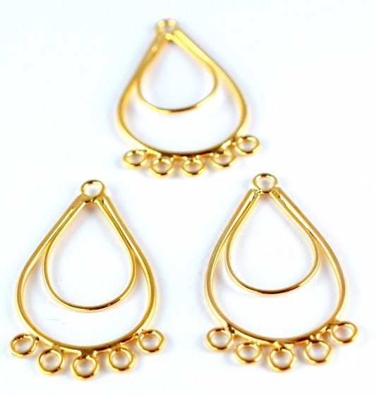 Earring Finding with 5 Jump Ring links 18K Gold Filled tear drop earring part Size 34x21mm to make your own Earring GF9063...