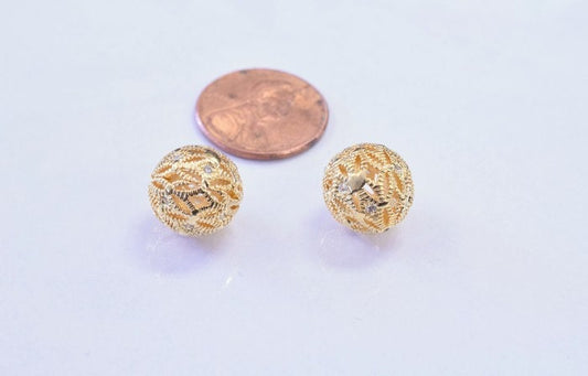 10mm Round Ball 18k Gold Filled Micro Pave Beads with Clear CZ Cubic Zirconia, 18K Gold Filled Findings For Jewelry Making...