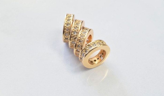 11mm Roundel 18k Gold Filled Micro Pave Beads with Clear CZ Cubic Zirconia GFM09G 10 jewelry making supplies