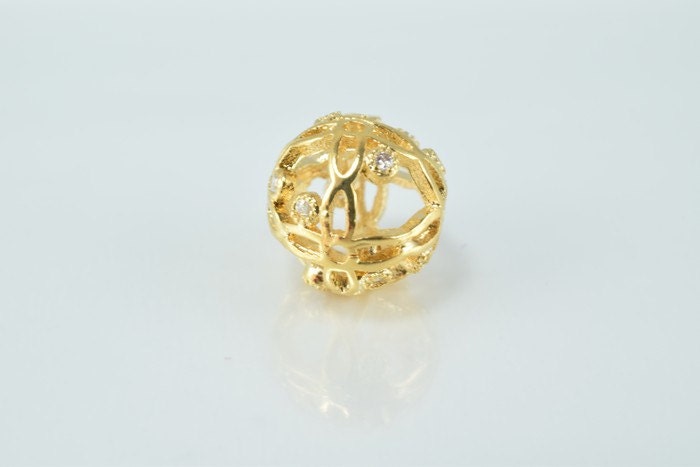 10mm Round Ball 18k Gold Filled Micro Pave Beads with Clear CZ Cubic Zirconia, 18K Gold Filled Findings For Jewelry Making...