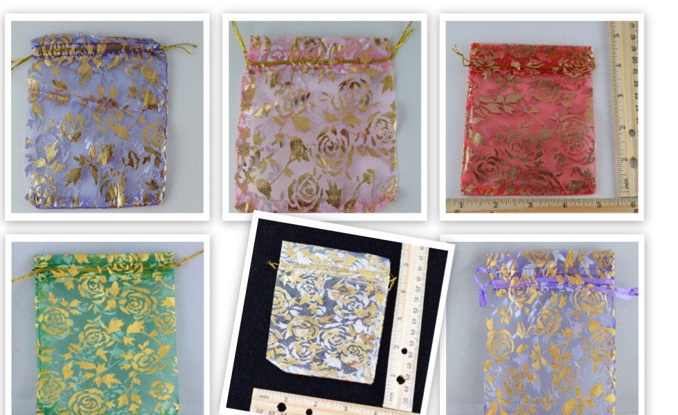3x4 Organza Roses Gift Bags, Multi Color Bags, Sold by 1 Dozen Party Favors, jewelry making supplies