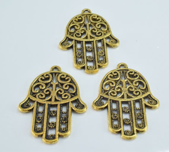 35x25mm Bronze Hamsa Hand Charm Pendant 5pcs/PK 2mm hole opening 2mm Charm Thickness jewelry making supplies