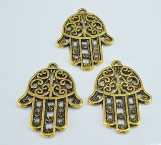 35x25mm Bronze Hamsa Hand Charm Pendant 5pcs/PK 2mm hole opening 2mm Charm Thickness jewelry making supplies