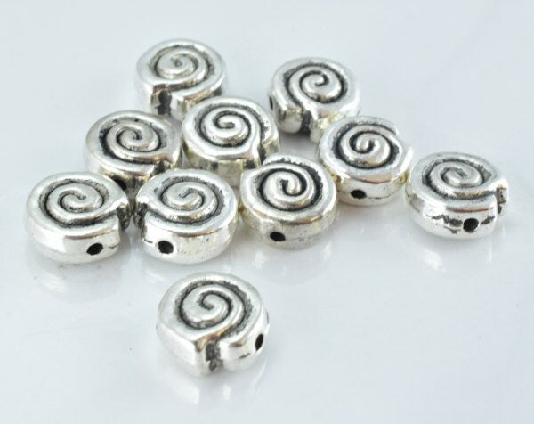 10mm Black Accent Color Swirl Antique Silver Metal Beads, Sold by 1 pack of 10pcs, 1m hole, 5m bead thickness jewelry maki...