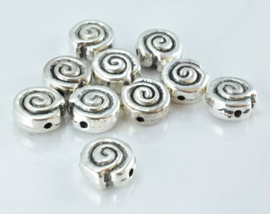 10mm Black Accent Color Swirl Antique Silver Metal Beads, Sold by 1 pack of 10pcs, 1m hole, 5m bead thickness jewelry maki...