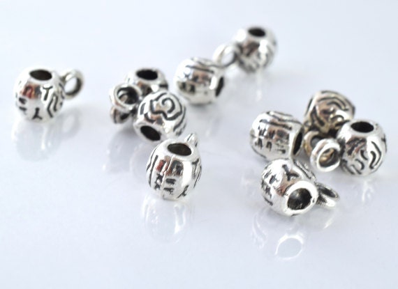 6x10mm Antique Silver Decorative Design Metal Beads, Sold by 1 pack of 20pcs, 2mm hole opening, 2mm bail opening jewelry m...