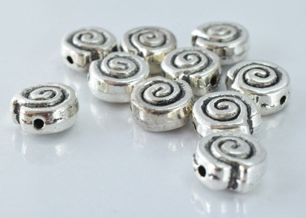 10mm Black Accent Color Swirl Antique Silver Metal Beads, Sold by 1 pack of 10pcs, 1m hole, 5m bead thickness jewelry maki...