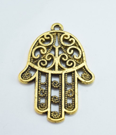 35x25mm Bronze Hamsa Hand Charm Pendant 5pcs/PK 2mm hole opening 2mm Charm Thickness jewelry making supplies - detail image 3