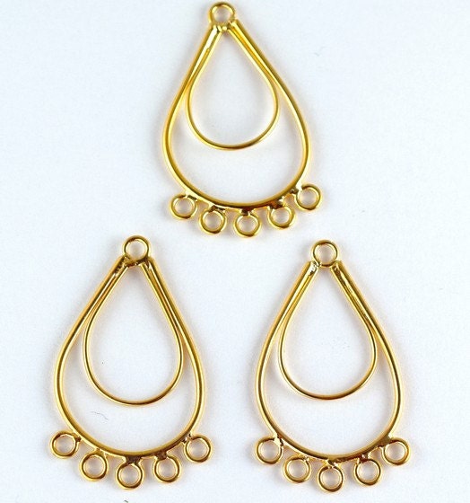 Earring Finding with 5 Jump Ring links 18K Gold Filled tear drop earring part Size 34x21mm to make your own Earring GF9063...