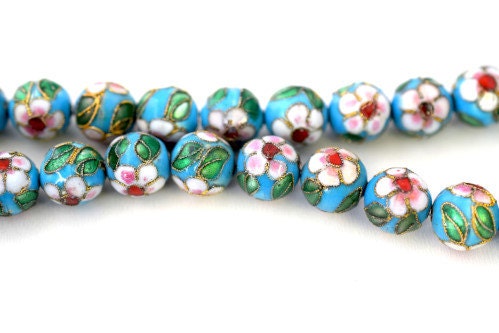 Sky Blue Color Flower Art Cloisonne Round Beads 6mm/8mm/10mm/12mm For Jewelry Making Item No# 0064 jewelry making supplies...