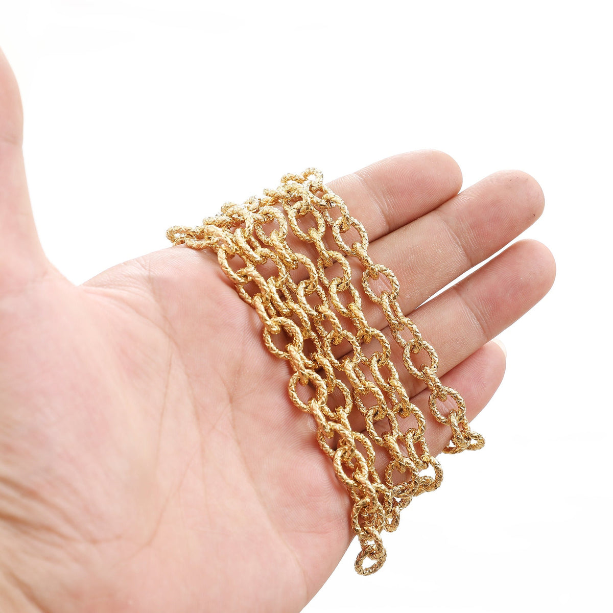 9mm Gold Plated chain cable chain/oval link chain 18k Gold Plated chain diamond cut findings sold by foot for jewelry making gfc089