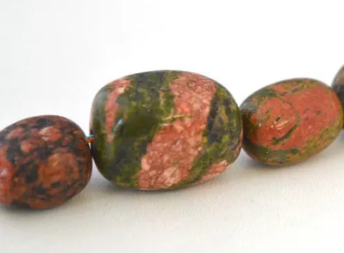 Mixed Sizes Unakite Stone Beads, Sold by 1 strand of 21pcs, 2mm hole opening, 123.6grams/pk - BeadsFindingDepot