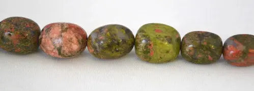 Mixed Sizes Unakite Stone Beads, Sold by 1 strand of 21pcs, 2mm hole opening, 123.6grams/pk - BeadsFindingDepot