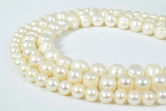 10mm White Light Creamy Fresh Water Pearls, Sold 1 strand of  40 pcs,  50grams/pk - BeadsFindingDepot