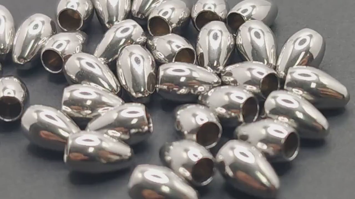 Stainless Steel Tear Drop Trim End: Smooth Oval Beads - Rust Resistant, Glue On Findings for Jewelry Making, Size 8x5mm