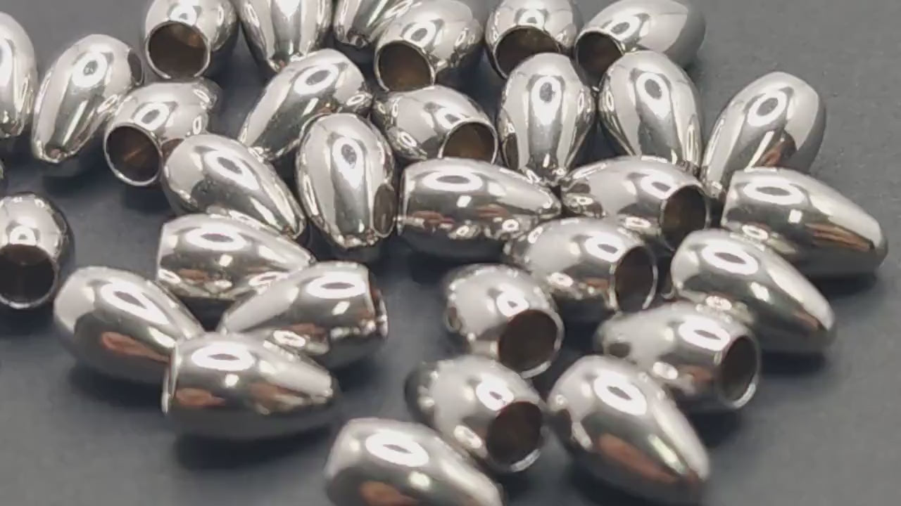 Stainless Steel Tear Drop Trim End: Smooth Oval Beads - Rust Resistant, Glue On Findings for Jewelry Making, Size 8x5mm