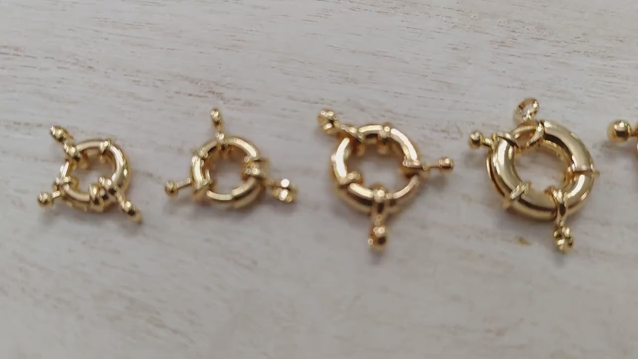 Anchor Clasps 9mm to 21mm Gold Filled Alternative 18Kt look , Round Spring Ring Closures (Strong Hold, Easy Open,  Multiple Sizes)