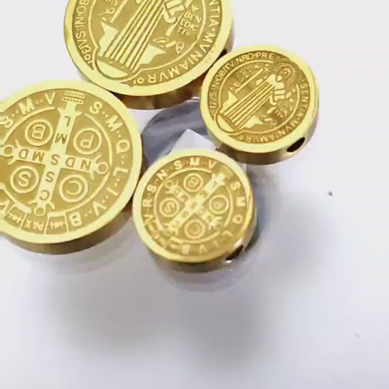 Saint Benedict Gold Slider Beads, Faith Symbol Charms (10mm & 15mm, Gold Stainless Steel, Durable for Bracelets)