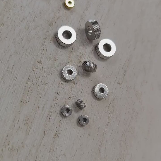 Diamond Cut Diagonal Spacer Beads - Roundel Shape Jewelry Components - Striped Edges, Stainless Steel, Craft Supplies 12 PCs/Bag