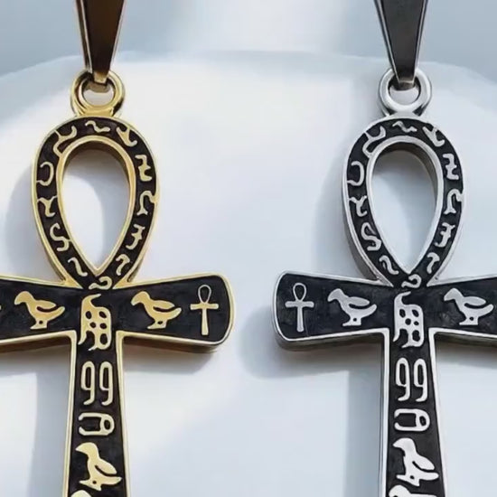 Ankh Cross Pendant Jewelry: Sacred Egyptian Hieroglyph Design, Gold & Silver Stainless (15x30mm, Unisex Charm)