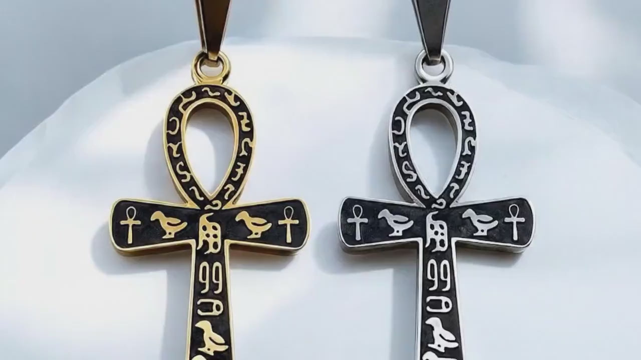 Ankh Cross Pendant Jewelry: Sacred Egyptian Hieroglyph Design, Gold & Silver Stainless (15x30mm, Unisex Charm)