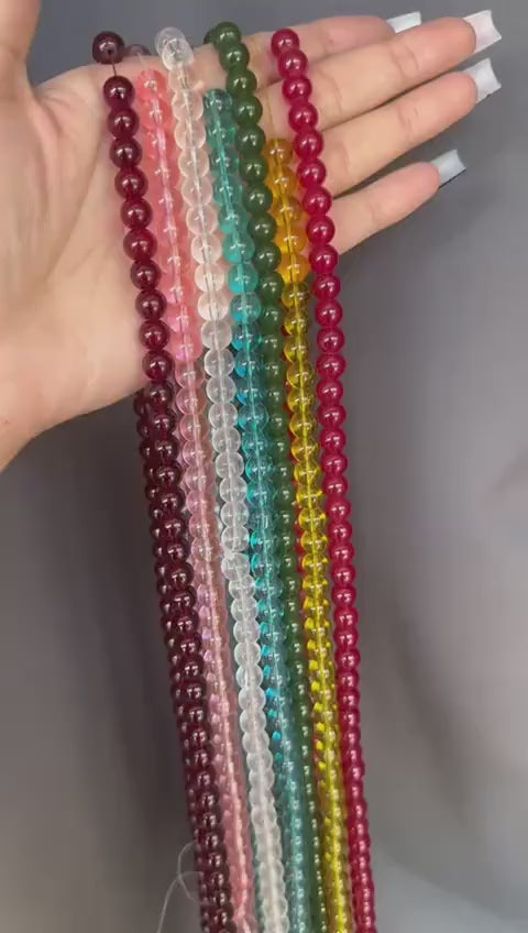 Clear Glass Jelly Beads Jewelry: Shimmering Translucent Strands - 8mm & 10mm Sizes, DIY Crafting Essentials