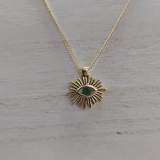 Evil Eye Sun Pendant 14K Gold Filled EP tarnish resistant 16mm Eye clear/Black/Green/Red Cubic Zirconia Diamond Bracelet C...