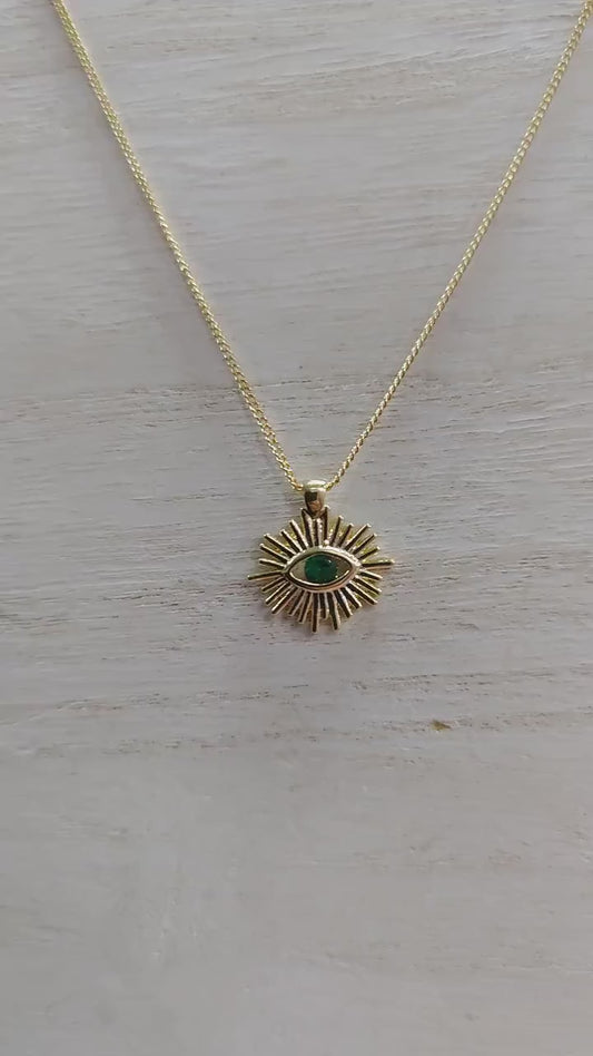 Evil Eye Sun Pendant 14K Gold Filled EP tarnish resistant 16mm Eye clear/Black/Green/Red Cubic Zirconia Diamond Bracelet C...