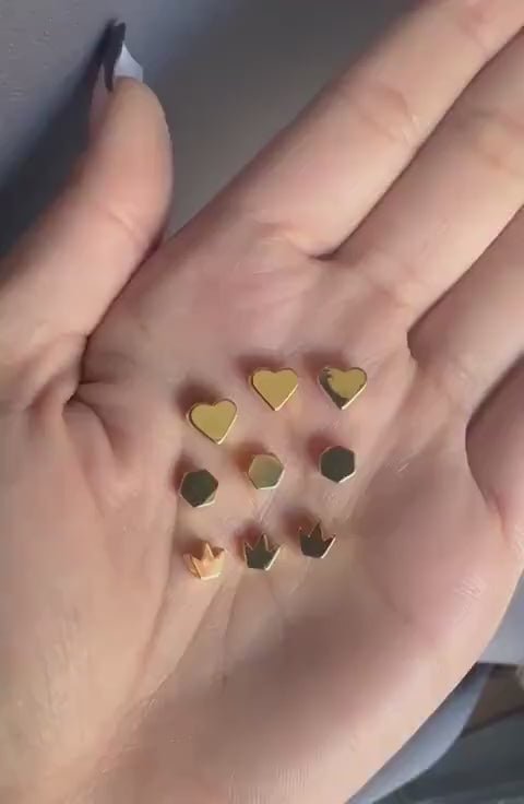 Gold Filled look Spacer beads Heart, Crown, Hexagon shape for jewelry making 14k jewelry making supplies - detail image 5