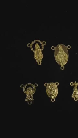 Gold Rosary Centers Saints Medals, Detailed Religious Charms (Multiple Sizes, Plated Copper Alloy, Jewelry Making Kits)