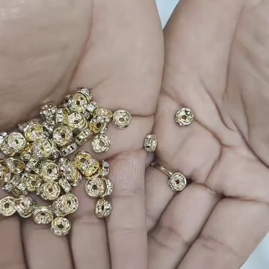 Gold Filled Look, EP 14k 8MM Rhinestone Roundel Spacer Bead  for jewelry making jewelry making supplies - detail image 5